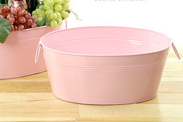 14 inch Oval Metal Tin Tub - Light Pink