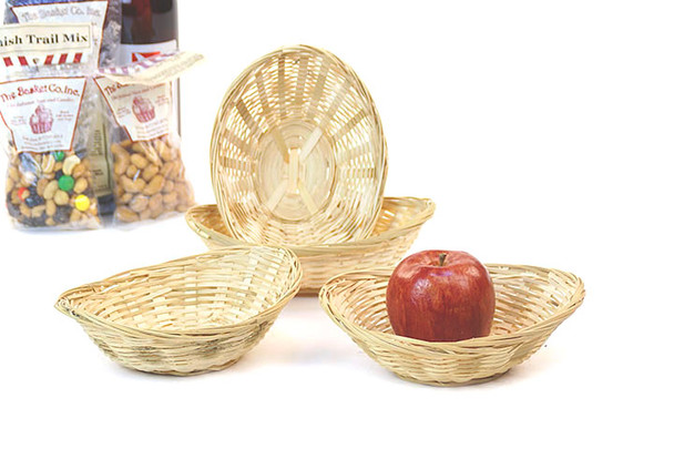 8 inch Bamboo Thin Bowl Oval Basket - Set of 10