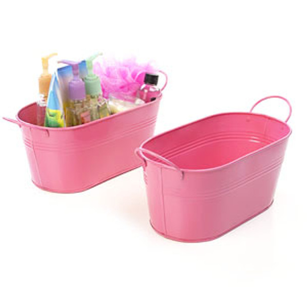 12 inch Oval Metal Tin Tub - Pink
