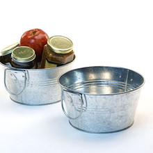 12 inch Round Galvanized Metal Tub with Side Handles - SageBaskets