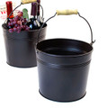 8.5 inch Round Metal Pail with Wood Handle - Dark Chocolate Brown Finish