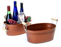 12 inch Oval Metal Tin Tub with Folding Wooden Handles - Copper