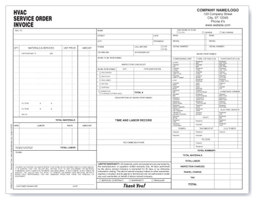 HVAC Service Order Invoice Version 1