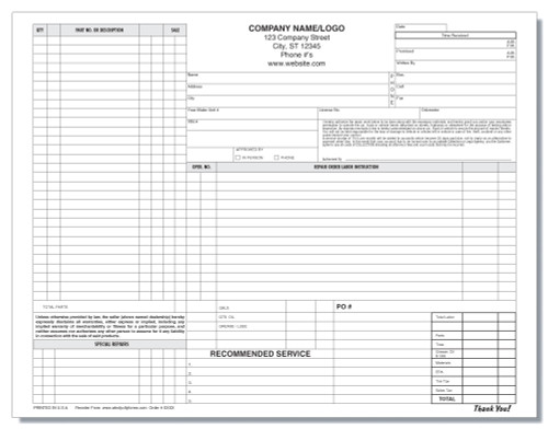 Automotive Repair Work Order And Invoice Forms Windy