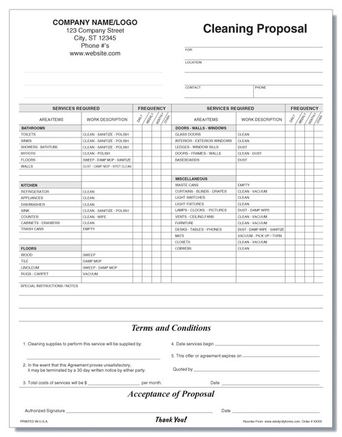 Cleaning Proposal Residential Windy City Forms