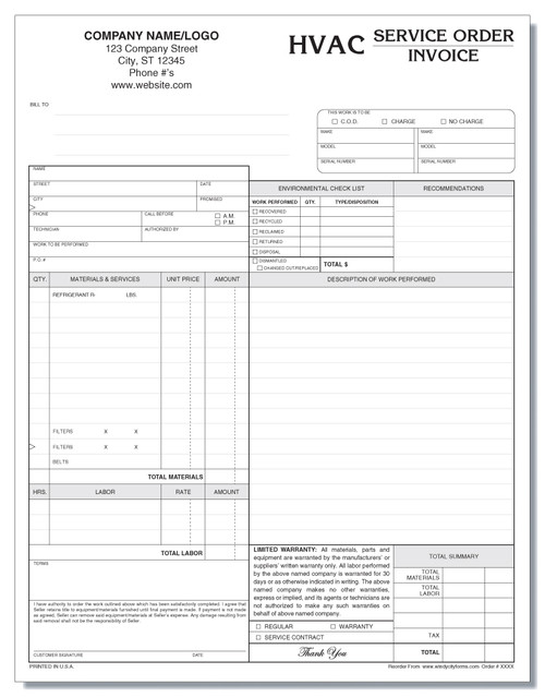 HVAC Invoice Template, HVAC Service Order Invoice Version 2|Windy
