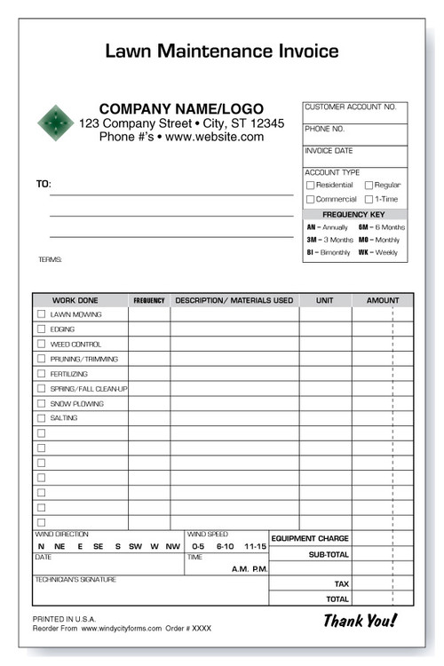 Lawn Maintenance Invoice - Windy City Forms