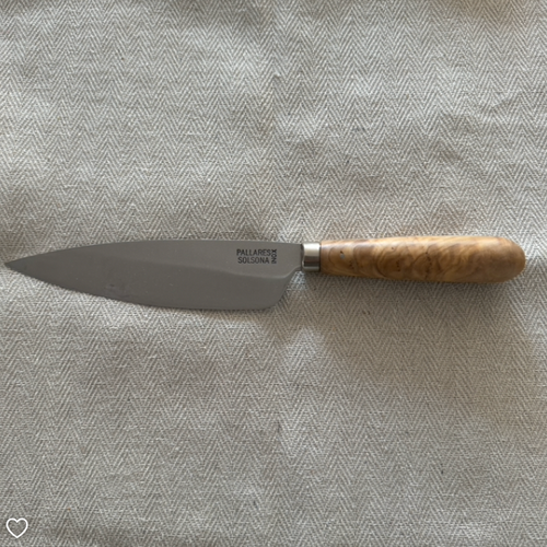 Olive Wood Kitchen Knife Curved Carbon Steel 22cm