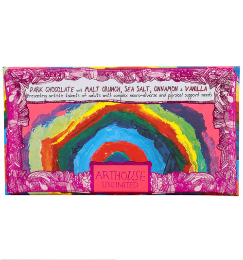Magical Mysteries, Dark Chocolate with Malt Crunch, Sea Salt, Cinnamon and Vanilla