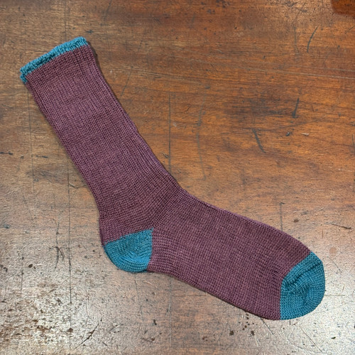 Exmoor Wool Sock Aubergine & Aqua