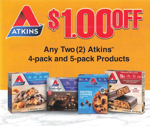 ATKINS 4-PACK AND 5-PACK PRODUCTS, ANY TWO $1.00/2 EXP - 05/31/24