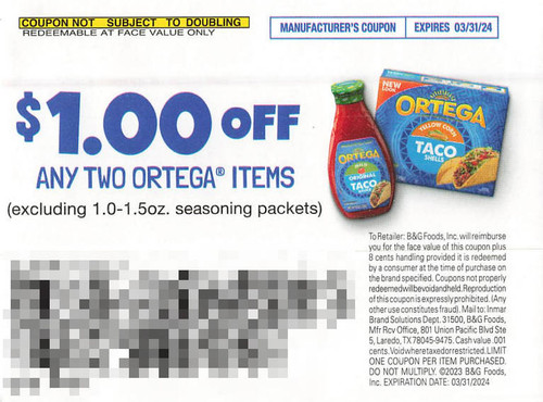*EXPIRED* ORTEGA ITEMS (DND)(EXCLUDING 1.0-1.5 OZ SEASONING PACKETS), ANY TWO $1.00/2 EXP - 03/31/24