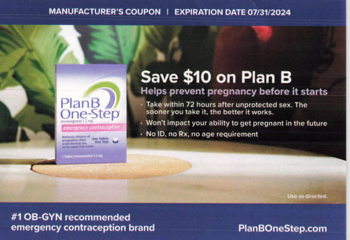 PLAN B ONE-STEP EMERGENCY CONTRACEPTIVE, ANY $10.00/1 EXP - 07/31/24*