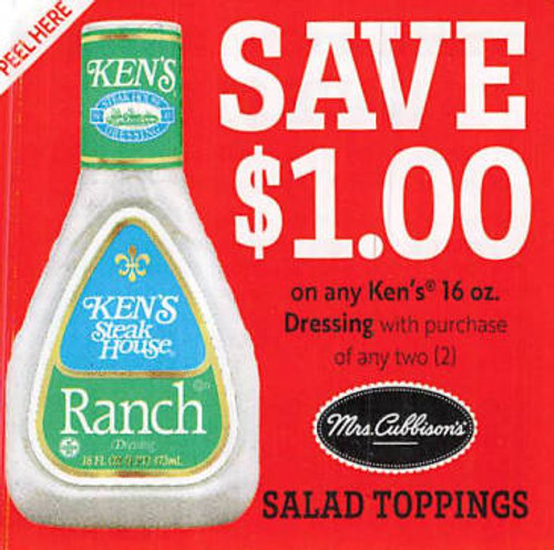KEN'S 16 OZ DRESSING WYB ANY TWO MRS CUBBISON'S SALAD TOPPINGS (DND), ANY $1.00/2 EXP - 01/31/25