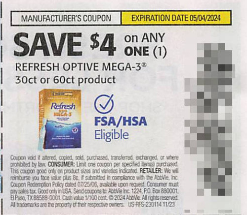 *EXPIRED* REFRESH OPTIVE MEGA-3 30CT OR 60CT PRODUCT, ANY $4.00/1 EXP - 05/04/24