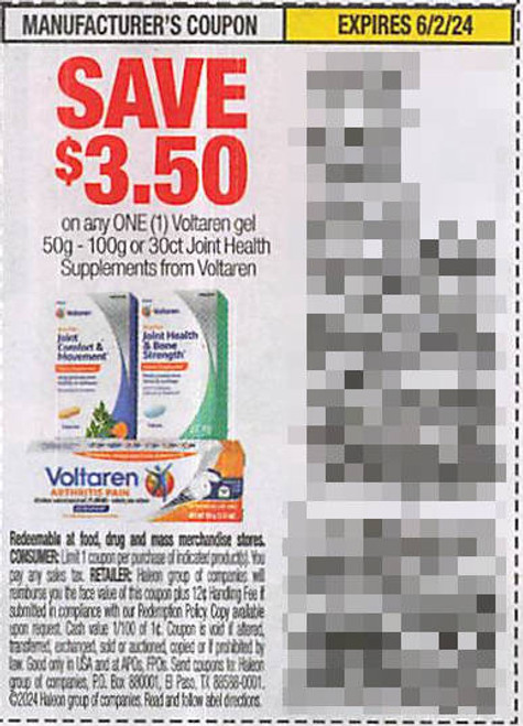 VOLTAREN GEL 50G-100G OR 30CT JOINT HEALTH SUPPLEMENTS FROM VOLTAREN, ANY $3.50/1 EXP - 06/02/24