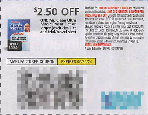 MR. CLEAN ULTRA MAGIC ERASER 3CT OR LARGER (EXCLUDING 1CT AND TRIAL/TRAVEL SIZES), ANY $2.50/1 EXP - 05/25/24