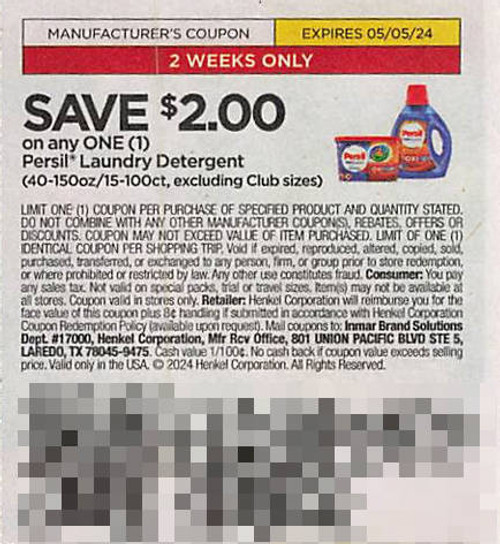 *EXPIRED* PERSIL LAUNDRY DETERGENT 40-150 OZ/15-100CT (EXCLUDING CLUB SIZES), ANY $2.00/1 EXP - 05/05/24