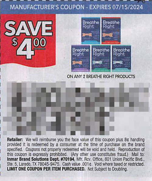 BREATHE RIGHT PRODUCTS, ANY TWO $4.00/2 EXP - 07/15/24