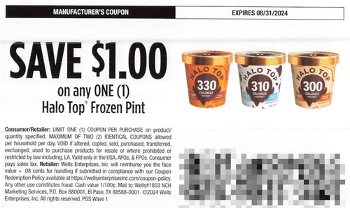 HALO TOP FROZEN PINT, ANY $1.00/1 EXP - 08/31/24