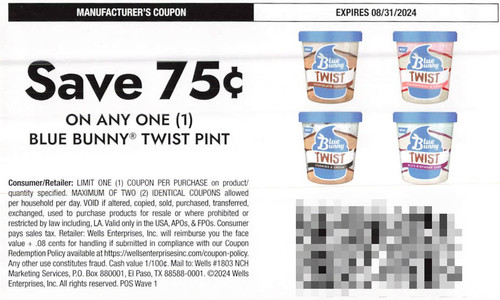 BLUE BUNNY TWIST PINT, ANY $0.75/1 EXP - 08/31/24