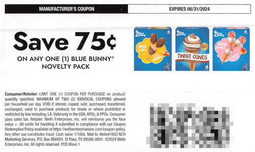 BLUE BUNNY NOVELTY PACK, ANY $0.75/1 EXP - 08/31/24