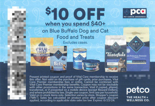 *PETCO COUPON* BLUE BUFFALO DOG AND CAT FOOD TREATS SAVE $10 WYS $40+ (EXCLUDING CASES), ANY $10/$40 EXP - 06/23/24