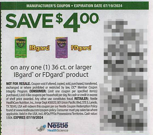 IBGARD OR FDGARD PRODUCT 36CT OR LARGER, ANY $4.00/1 EXP - 07/19/24