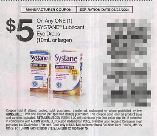 SYSTANE LUBRICANT EYE DROPS 10ML OR LARGER, ANY $5.00/1 EXP - 06/28/24