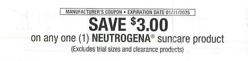 NEUTROGENA SUNCARE PRODUCT (EXCLUDING TRIAL SIZES AND CLEARANCE PRODUCTS), ANY $3.00/1 EXP - 01/31/25
