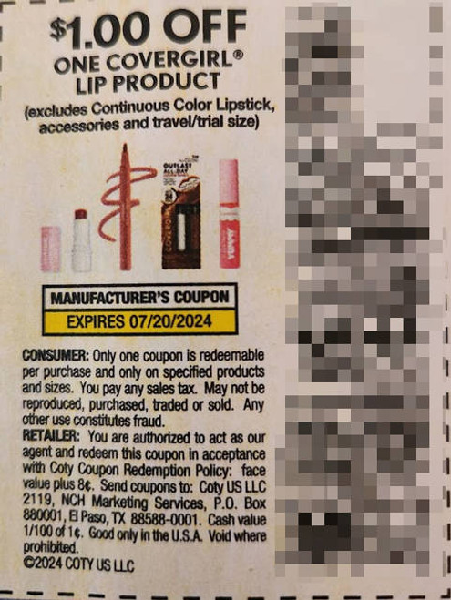*EXPIRED* COVERGIRL LIP PRODUCT (EXCLUDING CONTINUOUS COLOR LIPSTICK, ACCESSORIES AND TRIAL/TRAVEL SIZE), ANY $1.00/1 EXP - 07/20/24
