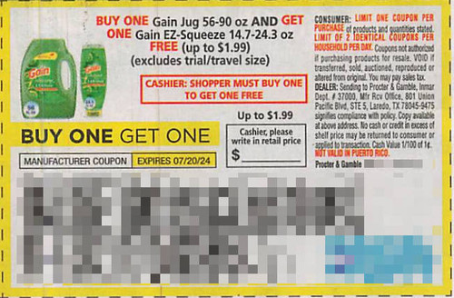 GAIN BUY ONE JUG 56-90 OZ AND GET ONE EZ-SQUEEZE 14.7-24.3 OZ FREE (UP TO $1.99)(EXCLUDING TRIAL/TRAVEL SIZES), ANY B1G1 FREE EXP - 07/20/24