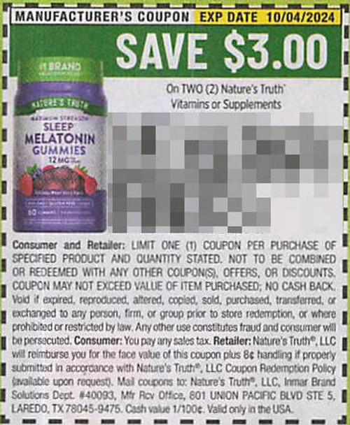 NATURE'S TRUTH VITAMINS OR SUPPLEMENTS, ANY TWO $3.00/2 EXP - 10/04/24