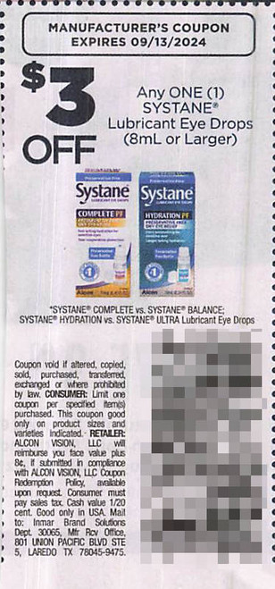 SYSTANE LUBRICANT EYE DROPS 8ML OR LARGER, ANY $3.00/1 EXP - 09/13/24