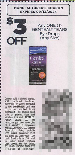 GENTEAL TEARS EYE DROPS, ANY $3.00/1 EXP - 09/13/24