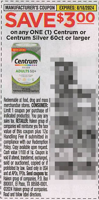 *EXPIRED* CENTRUM OR CENTRUM SILVER 60CT OR LARGER, ANY $3.00/1 EXP - 08/18/24