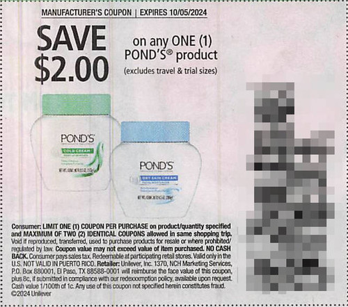 POND'S PRODUCT (EXCLUDING TRIAL/TRAVEL), ANY $2.00/1 EXP - 10/05/24