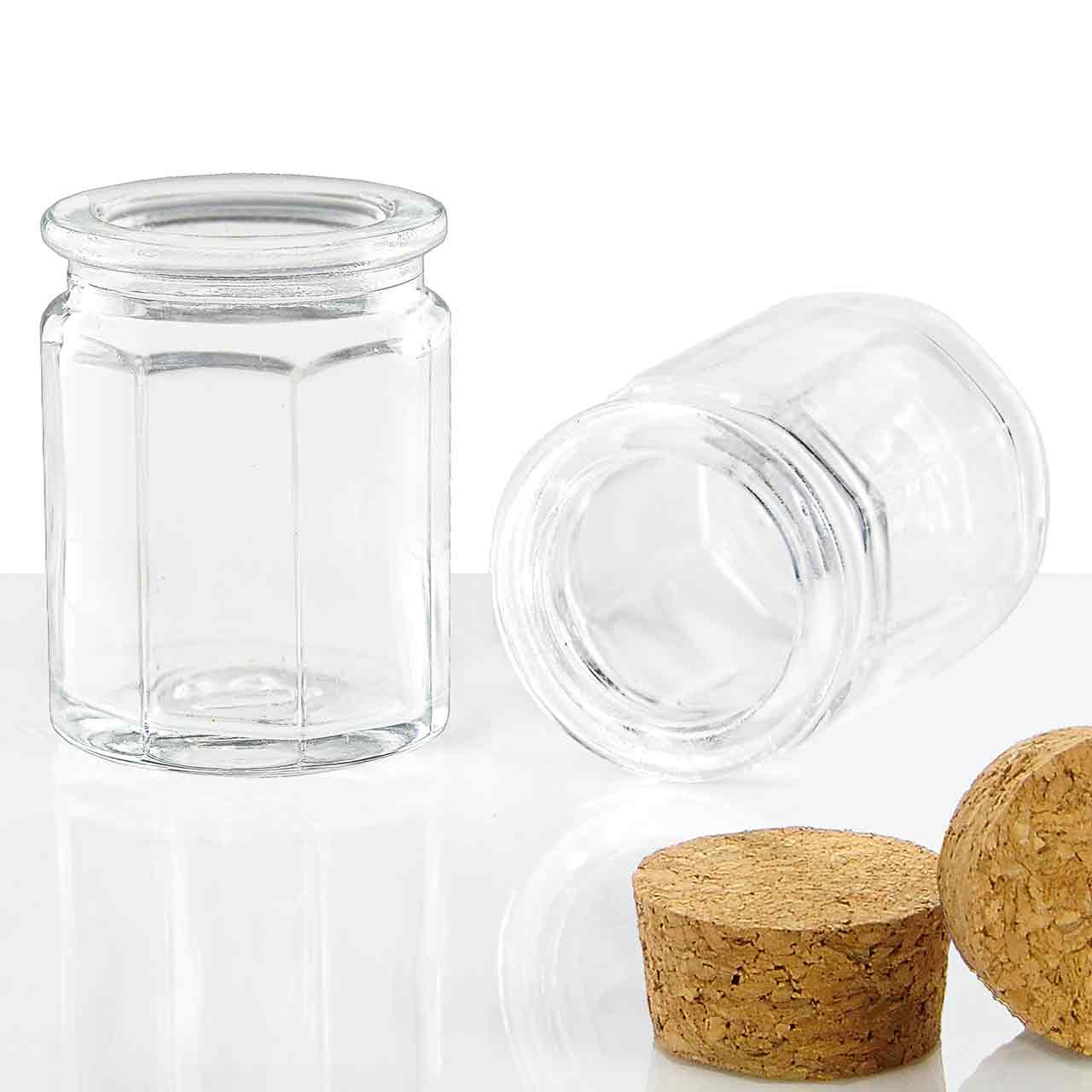 RW Base 2 oz Square Clear Glass Herb Storage Jar - with Cork Lid - 1 1/2 x  1 1/2 x 2 - 10 count box