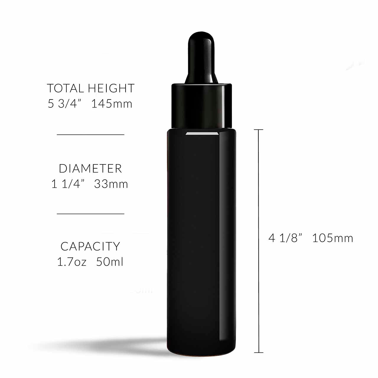 1.7 oz Cylindra Glossy Black Glass Bottle with Dropper - Glossy