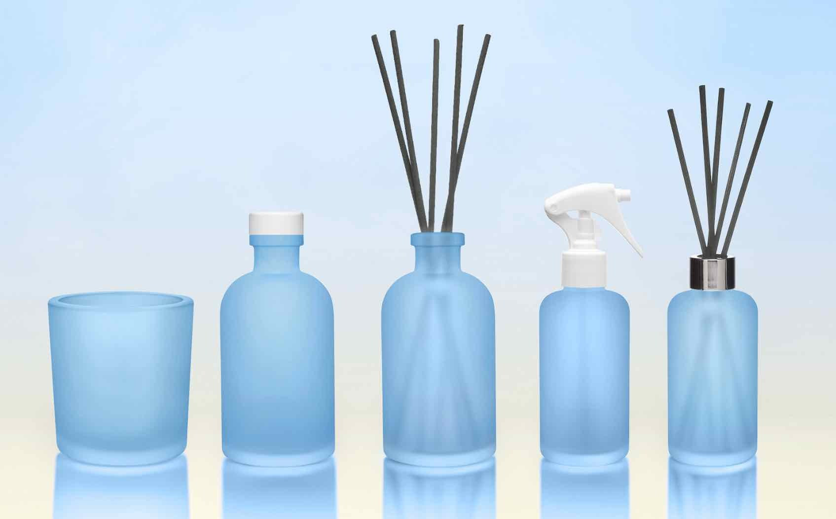 Blue home fragrance containers