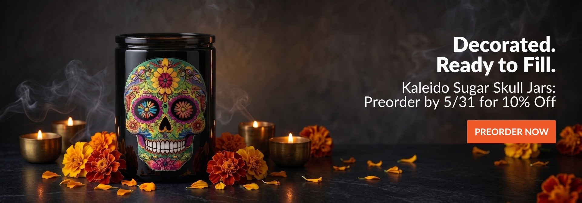 Glassnow Kaleido Sugar Skull 12 oz Candle Jars