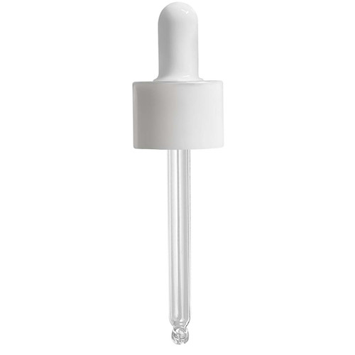 Dropper with White Collar & White Bulb 24-410, with 78mm Drop Tip Glass Pipette