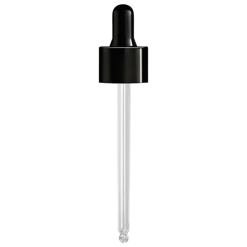 Dropper with Black Collar & Black Bulb 24-410, with 112mm Glass Pipette