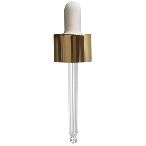 Dropper with Gold Aluminum Collar & White Bulb 24/410, 78mm Glass Pipette - Sample