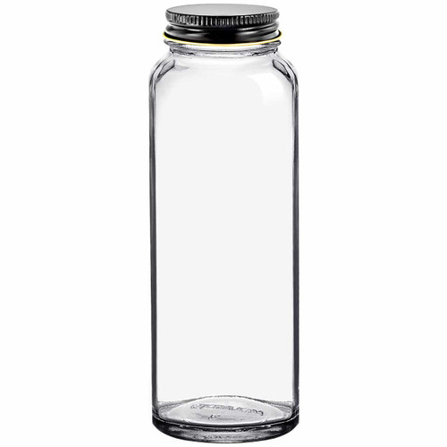 9 oz Apothecary Clear Glass Bottle with Plastisol Black Metal Cap
