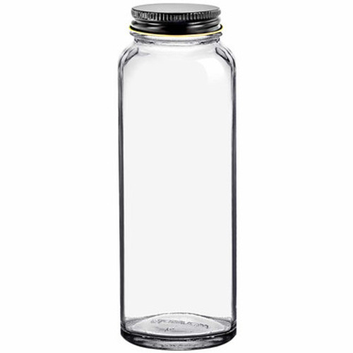 9 oz Apothecary Clear Glass Bottle with Plastisol Black Metal Cap