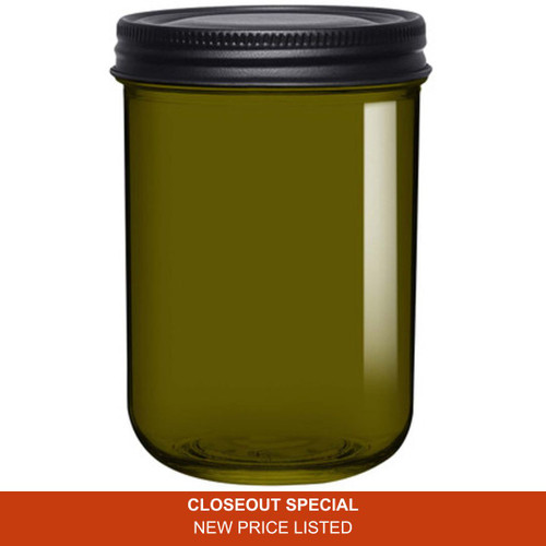 16 oz Toledo Glass Jar Vintage Green 86/460 Thread with Black Metal Lid