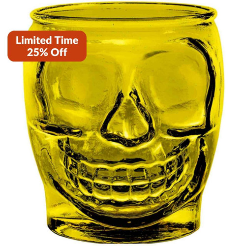 15 oz Sugar Skull Glass Container Yellow Promo
