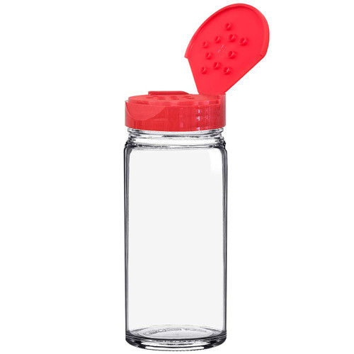 3.4 oz Round Glass Spice Jar with Red 10 Holes Dispensing Cap