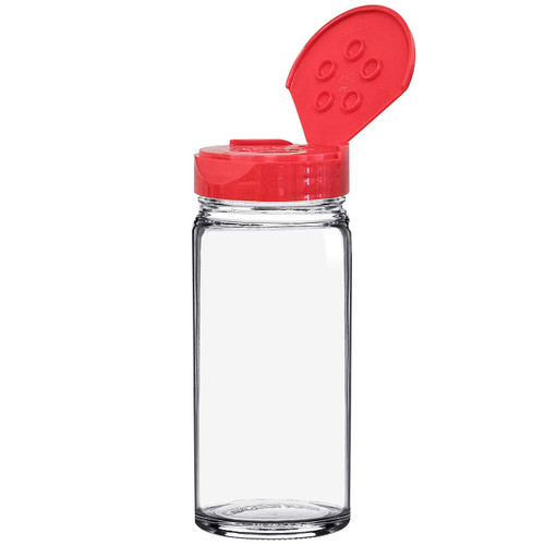 3.4 oz Round Glass Spice Jar with Red 5 Holes Dispensing Cap